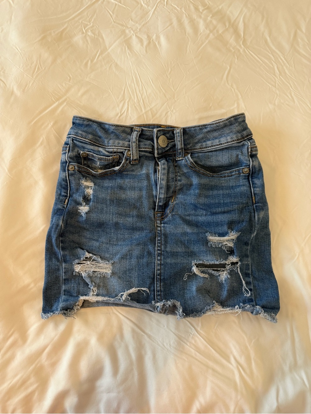 American Eagle Outfitters Distressed Blue Denim Mini Skirt